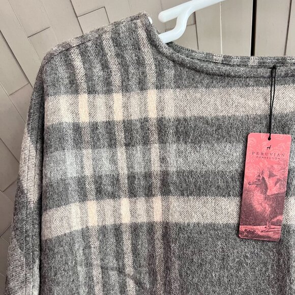 NWT Peruvian Connection 100% Alpaca Wool Grey Gray Plaid Poncho One Size… - Picture 3 of 8